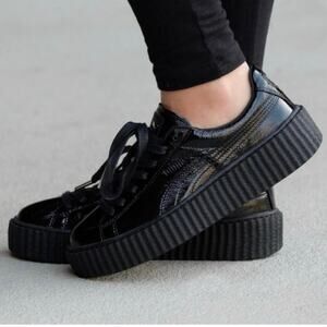 Rihanna Fenty x Puma Black on Black Creepers Wrinkled Patent Lace Up Shoes - 7.5